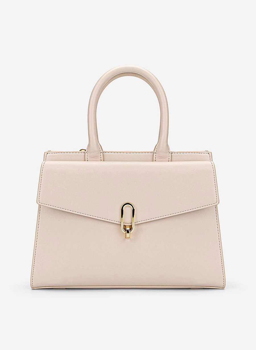 Twist Lock Fold-Over Handbag - TTE 0189 - Cream - vascara.com