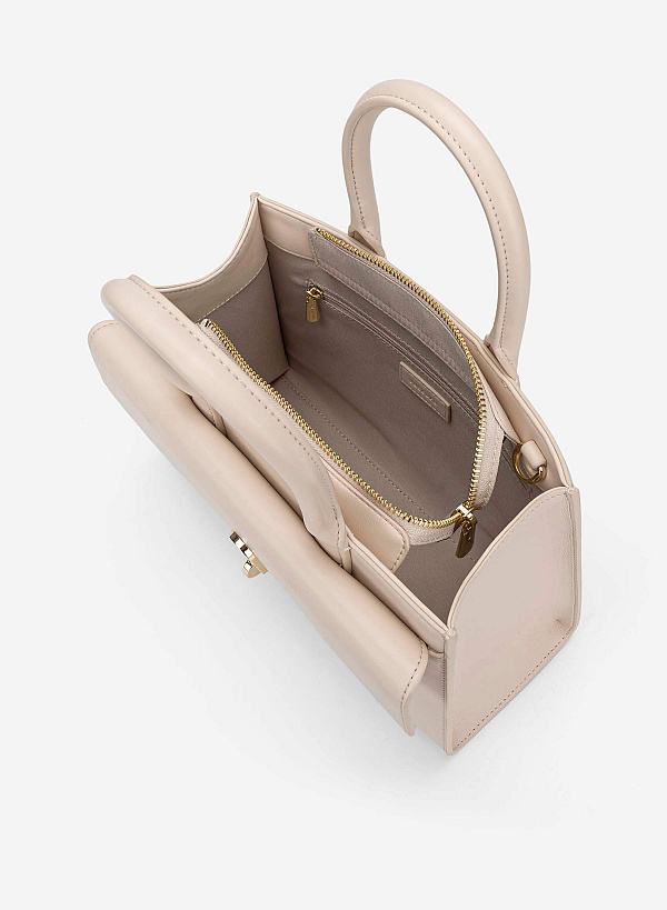 Twist Lock Fold-Over Handbag - TTE 0189 - Cream - VASCARA