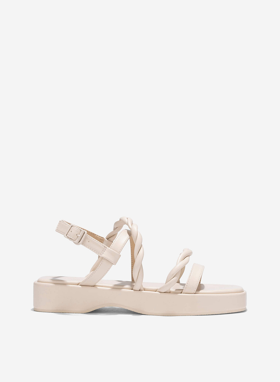 Twisted Strap Flatform Sandals - SDL 0345 - Cream - vascara.com