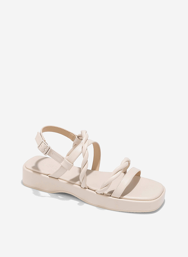 Twisted Strap Flatform Sandals - SDL 0345 - Cream - VASCARA