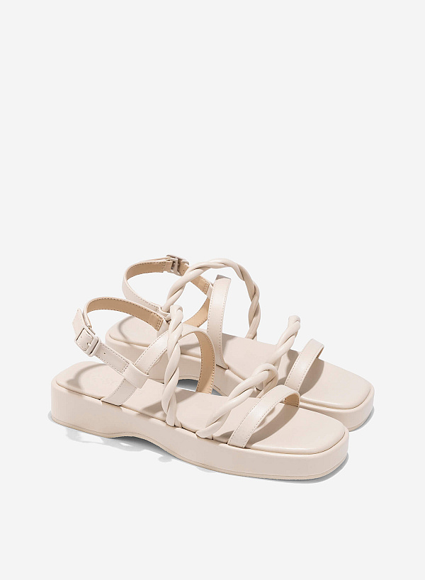 Twisted Strap Flatform Sandals - SDL 0345 - Cream - VASCARA