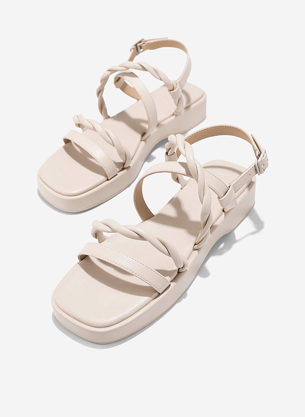 Twisted Strap Flatform Sandals - SDL 0345 - Cream - VASCARA