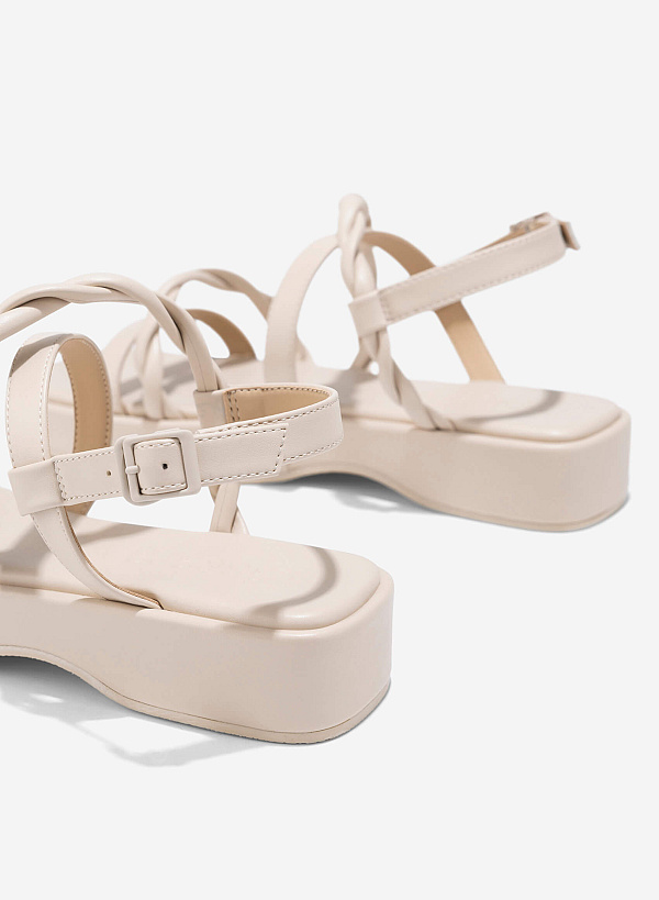 Twisted Strap Flatform Sandals - SDL 0345 - Cream - VASCARA