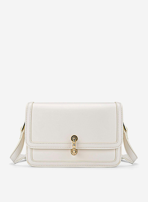 Vintage Lock Fold-Over Crossbody Bag - MES 0277 - Cream