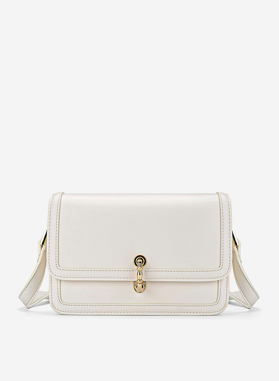 Vintage Lock Fold-Over Crossbody Bag - MES 0277 - Cream - vascara.com