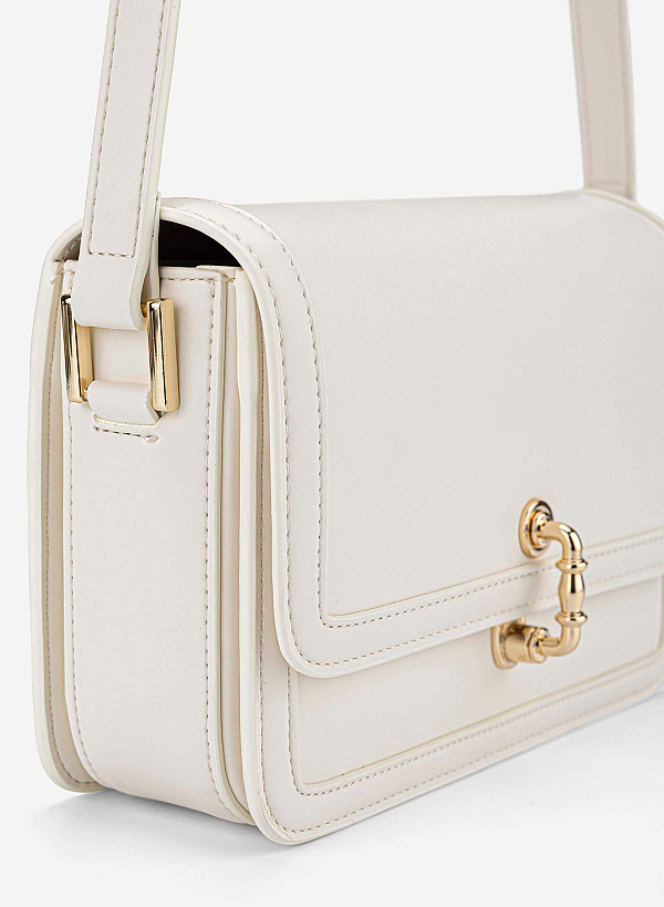 Vintage Lock Fold-Over Crossbody Bag - MES 0277 - Cream - VASCARA