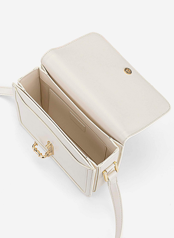 Vintage Lock Fold-Over Crossbody Bag - MES 0277 - Cream - VASCARA