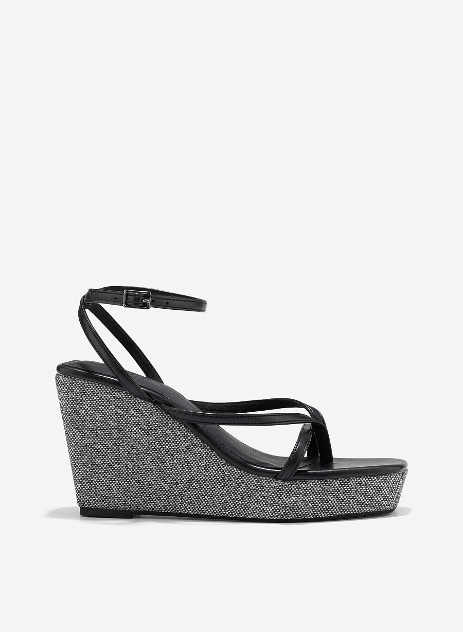 Wedge Heel Sandals - PLA 0447 - Black - vascara.com