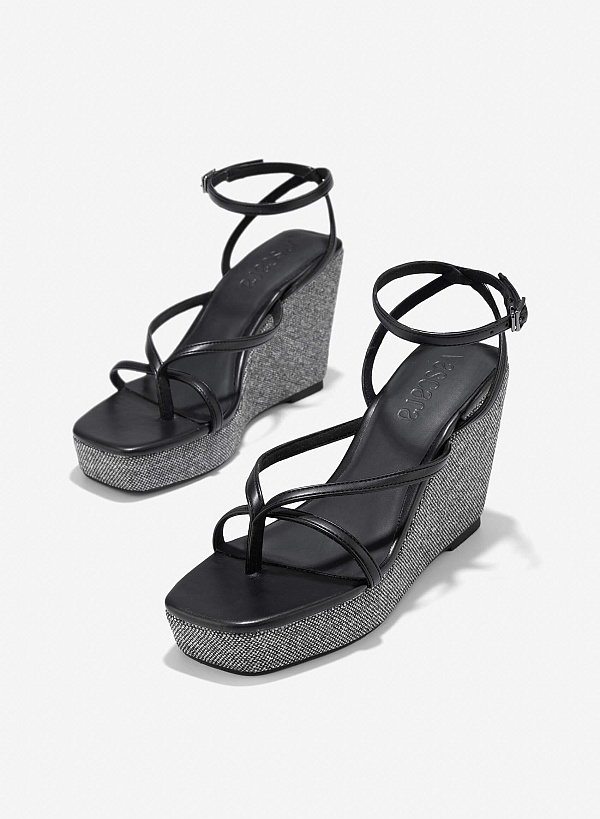 Wedge Heel Sandals - PLA 0447 - Black - VASCARA