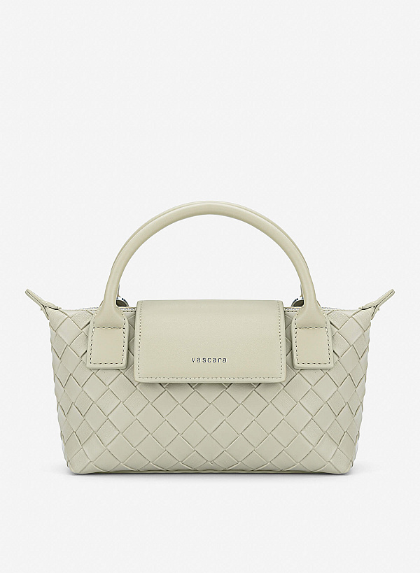 View more item Woven Square-pattern Flap Shoulder Bag - TTE 0196 - Light Gray