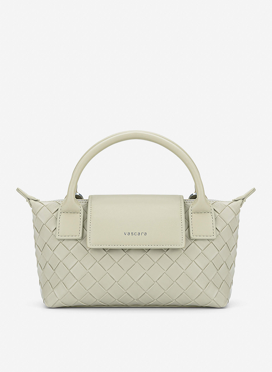 Woven Square-pattern Flap Shoulder Bag - TTE 0196 - Light Gray - vascara.com
