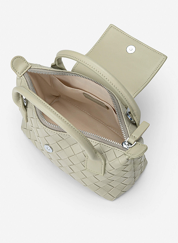 Woven Square-pattern Flap Shoulder Bag - TTE 0196 - Light Gray - VASCARA
