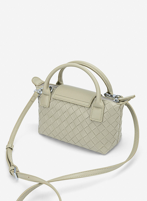 Woven Square-pattern Flap Shoulder Bag - TTE 0196 - Light Gray - VASCARA