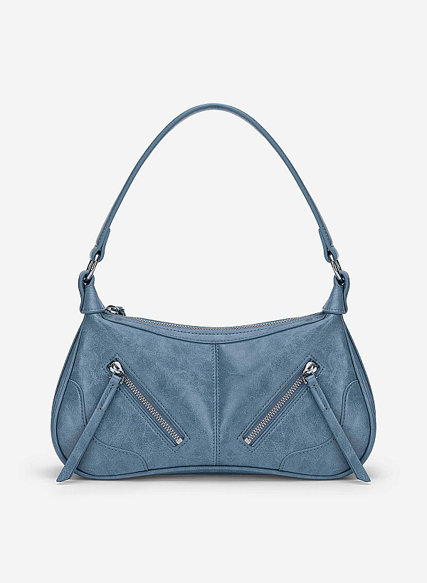 Zipper Décor Shoulder Bag - MES 0275 - Blue