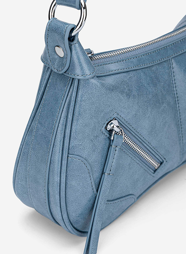 Zipper Décor Shoulder Bag - MES 0275 - Blue - VASCARA