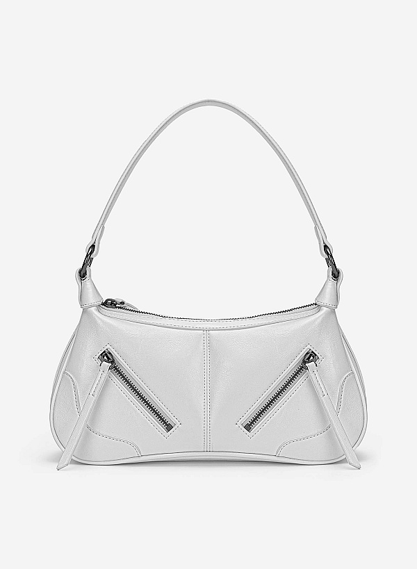 Zipper Décor Shoulder Bag - MES 0275 - White