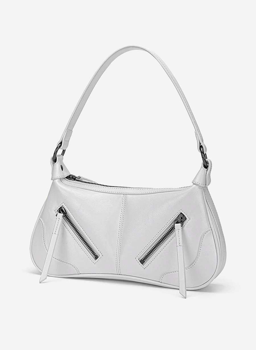 Zipper Décor Shoulder Bag - MES 0275 - White - vascara.com