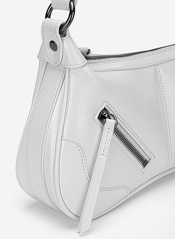 Zipper Décor Shoulder Bag - MES 0275 - White - VASCARA