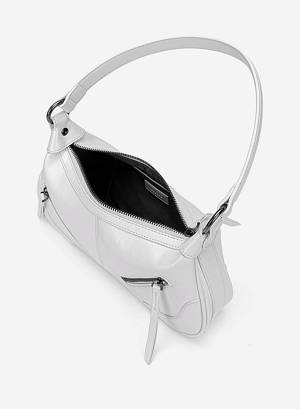 Zipper Décor Shoulder Bag - MES 0275 - White - VASCARA