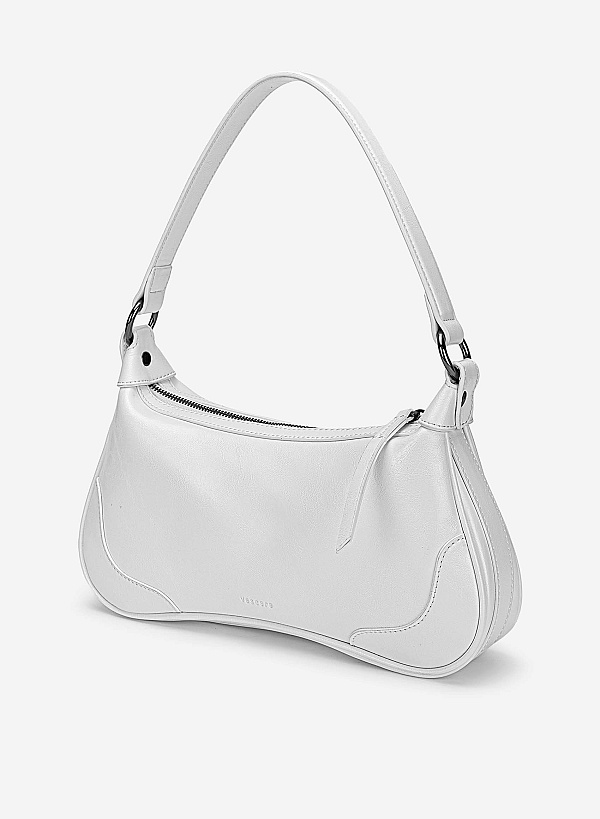 Zipper Décor Shoulder Bag - MES 0275 - White - VASCARA