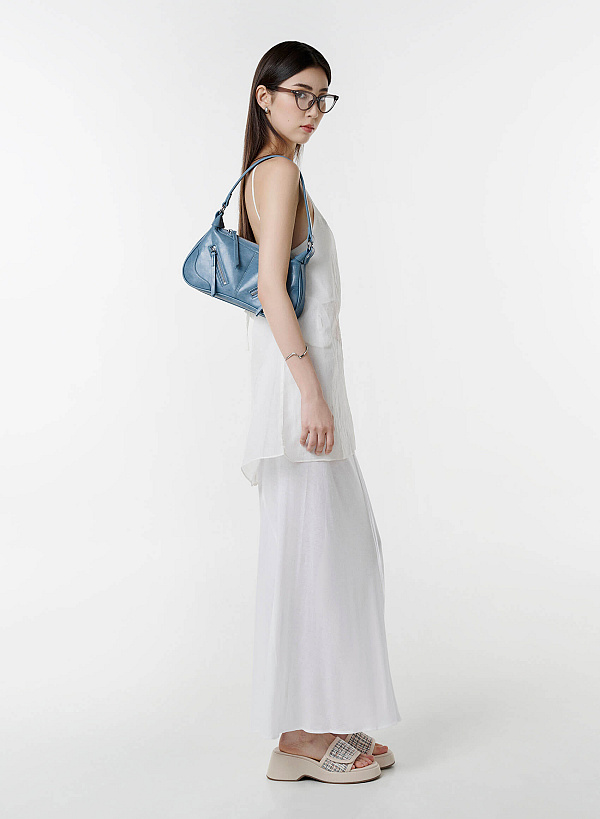 Zipper Décor Shoulder Bag - MES 0275 - White - VASCARA