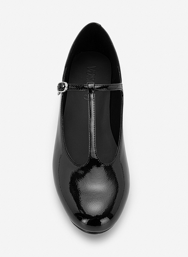 Giày ballerinas nhấn quai t-strap - GBB 0445 - Màu đen - VASCARA