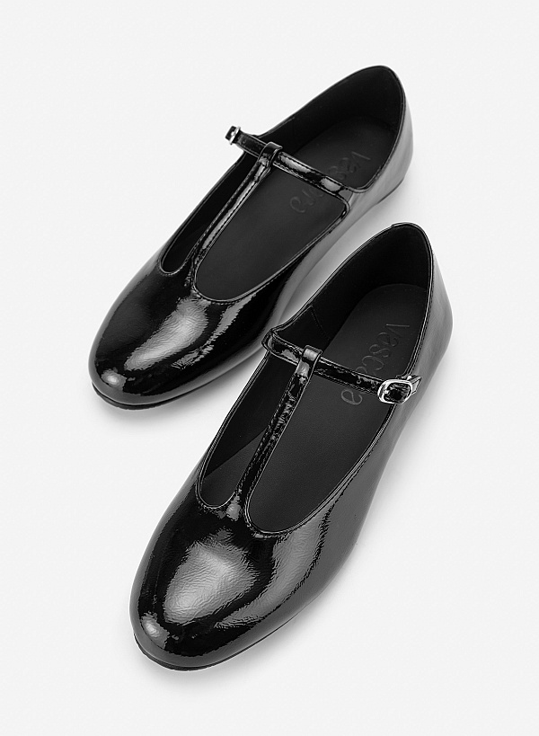 Giày ballerinas nhấn quai t-strap - GBB 0445 - Màu đen - VASCARA