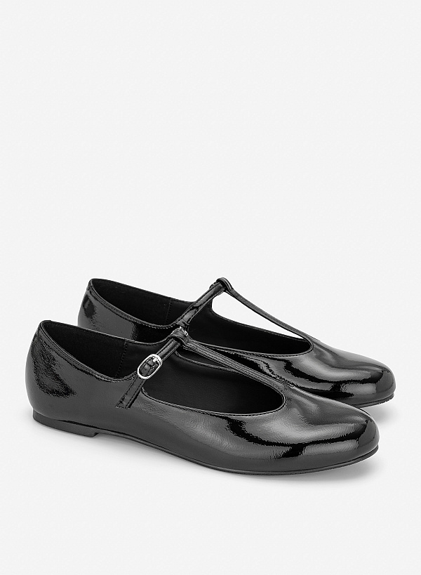 Giày ballerinas nhấn quai t-strap - GBB 0445 - Màu đen - VASCARA