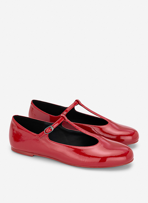 Giày ballerinas nhấn quai t-strap - GBB 0445 - Màu đỏ - VASCARA