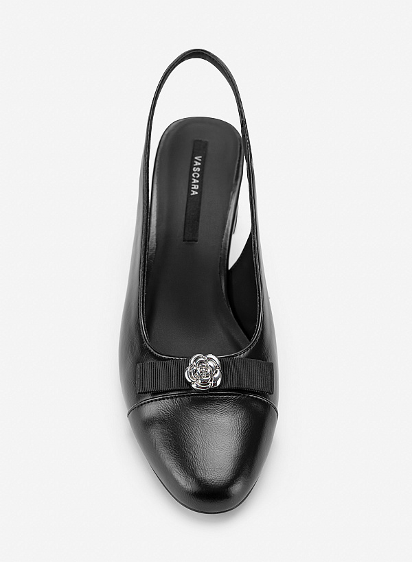 Giày slingback mũi tròn nhấn nơ - BMN 0741 - Màu đen - VASCARA