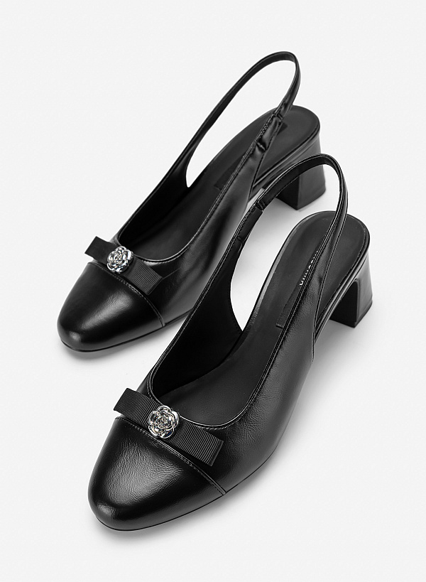 Giày slingback mũi tròn nhấn nơ - BMN 0741 - Màu đen - VASCARA