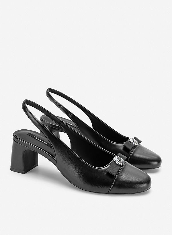 Giày slingback mũi tròn nhấn nơ - BMN 0741 - Màu đen - VASCARA