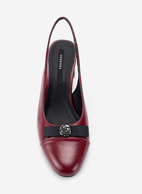 Giày slingback mũi tròn nhấn nơ - BMN 0741 - Màu đỏ đậm - VASCARA
