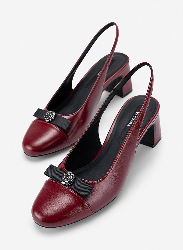 Giày slingback mũi tròn nhấn nơ - BMN 0741 - Màu đỏ đậm - VASCARA