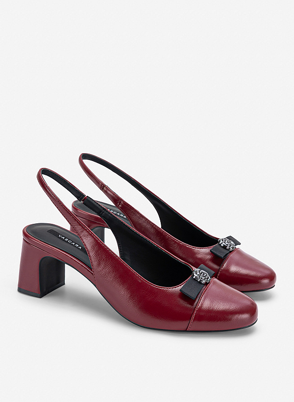 Giày slingback mũi tròn nhấn nơ - BMN 0741 - Màu đỏ đậm - VASCARA