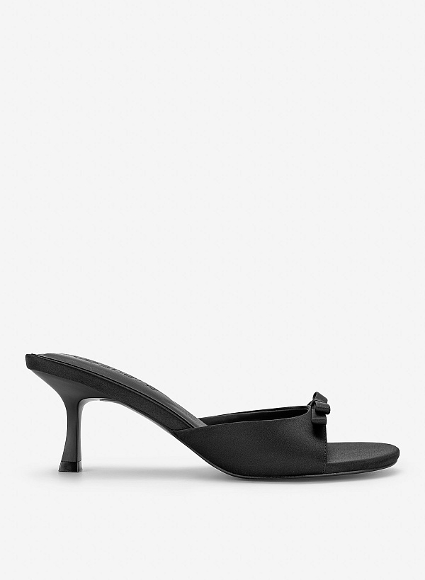 Guốc kitten heel mũi tròn đính nơ