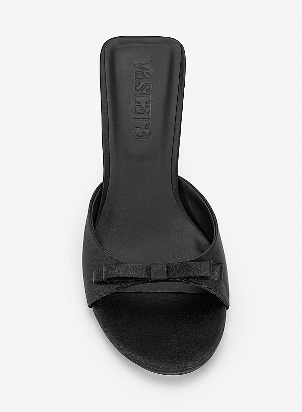 Guốc kitten heel mũi tròn đính nơ - GNN 0232 - Màu đen - VASCARA