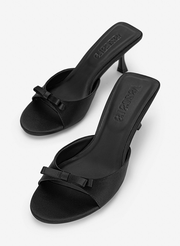 Guốc kitten heel mũi tròn đính nơ - GNN 0232 - Màu đen - VASCARA