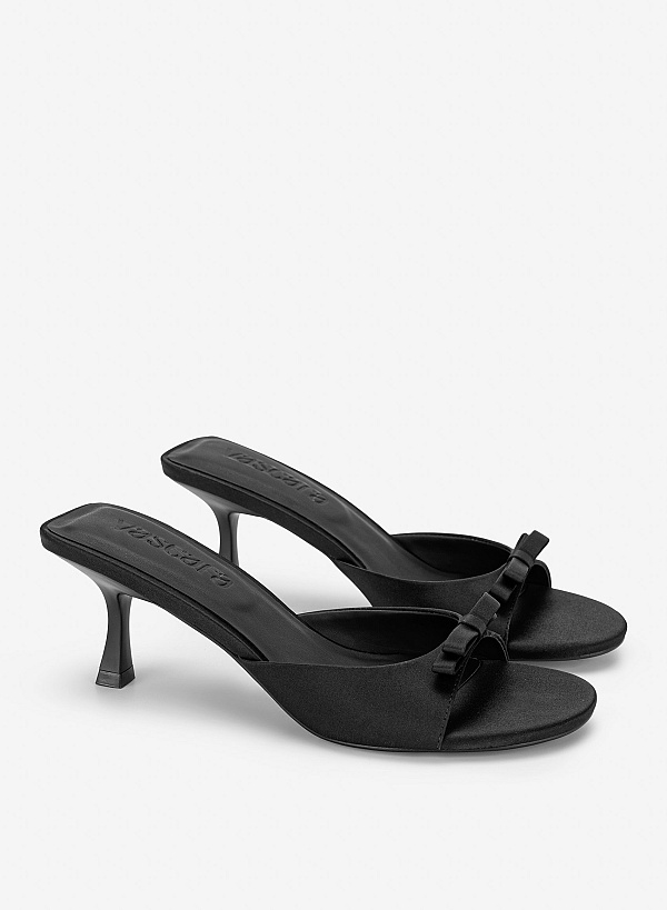 Guốc kitten heel mũi tròn đính nơ - GNN 0232 - Màu đen - VASCARA