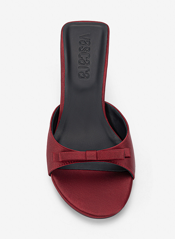 Guốc kitten heel mũi tròn đính nơ - GNN 0232 - Màu đỏ đậm - VASCARA