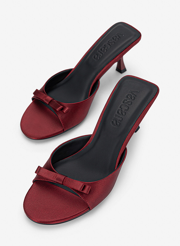 Guốc kitten heel mũi tròn đính nơ - GNN 0232 - Màu đỏ đậm - VASCARA