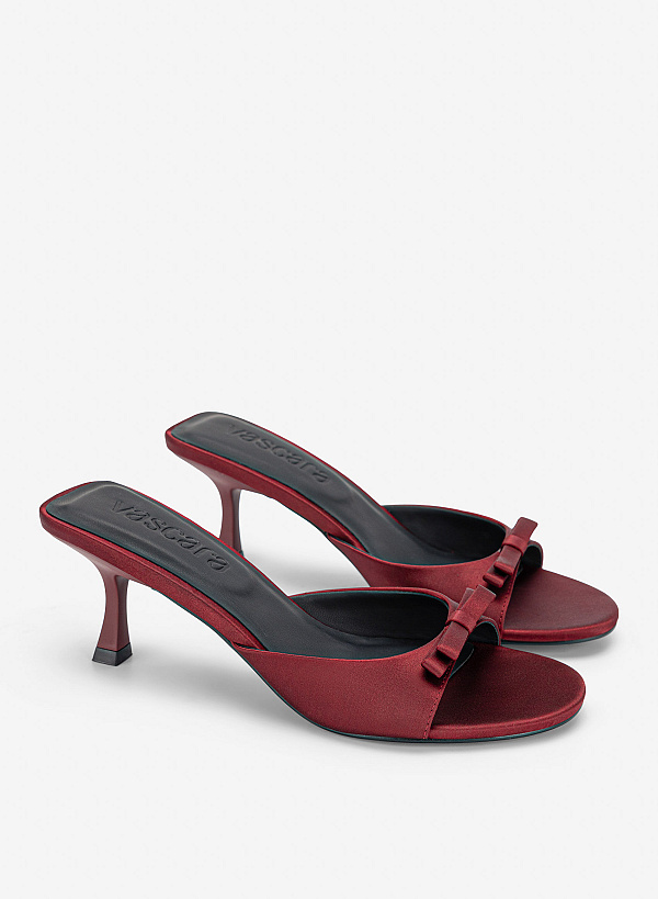 Guốc kitten heel mũi tròn đính nơ - GNN 0232 - Màu đỏ đậm - VASCARA