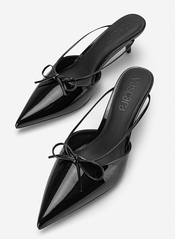 Guốc mules kitten heels phối nơ - GNN 0237 - Màu đen - VASCARA