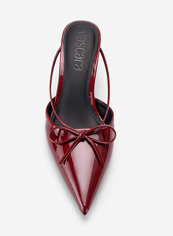 Guốc mules kitten heels phối nơ - GNN 0237 - Màu đỏ đậm - VASCARA