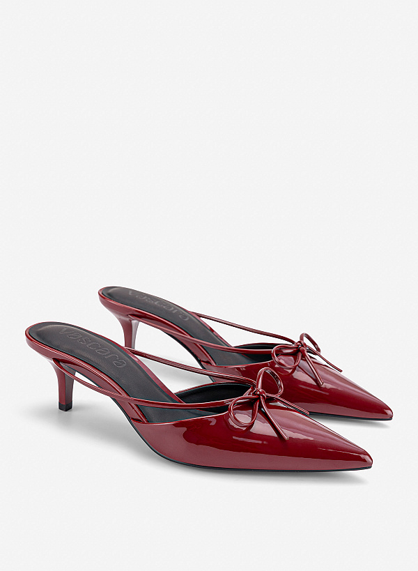 Guốc mules kitten heels phối nơ - GNN 0237 - Màu đỏ đậm - VASCARA