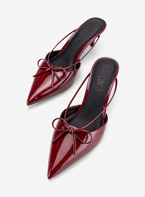 Guốc mules kitten heels phối nơ - GNN 0237 - Màu đỏ đậm - VASCARA