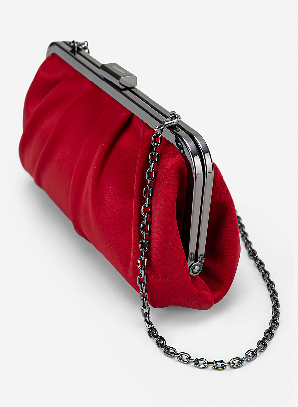 Túi clutch satin xếp li thanh lịch - CLU 0144 - Màu đỏ đậm - VASCARA
