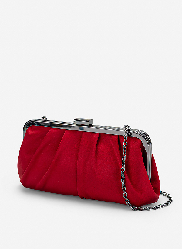 Túi clutch satin xếp li thanh lịch - CLU 0144 - Màu đỏ đậm - VASCARA