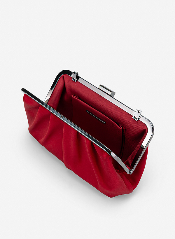 Túi clutch satin xếp li thanh lịch - CLU 0144 - Màu đỏ đậm - VASCARA