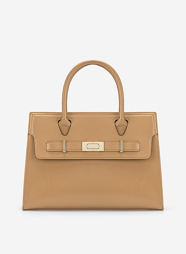 Túi xách tay nhấn đai khóa sang trọng